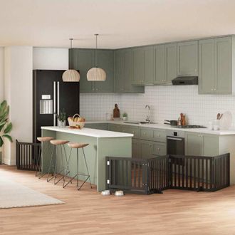 vidaXL Puerta De Perros Plegable 8 Paneles Madera &Aacute;lamo Negra 640 Cm Vidaxl