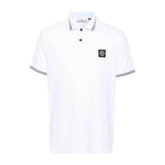 Stone Island Polo Shirts, male, White, Size: L Logo Polo Shirt
