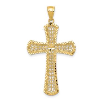Diamond2Deal 14k Yellow Gold Diamond-cut Filigree Cross Pendant