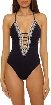 BECCA by Rebecca Virtue Fiesta Plunge One-Piece Swimsuit in Black at Nordstrom, Size Medium