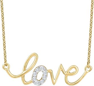 Pompeii3 1/10Ct Diamond Love Pendant Scrip Yellow Gold Lab Grown Womens 18 Necklace
