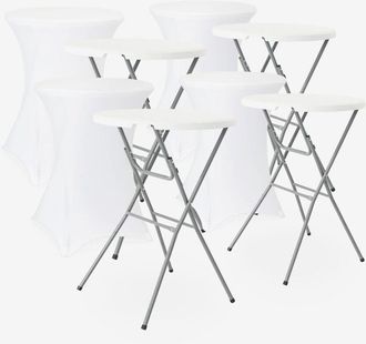 Sweeek Set di 4 tavoli pieghevoli in acciaio per eventi con copertura protettiva