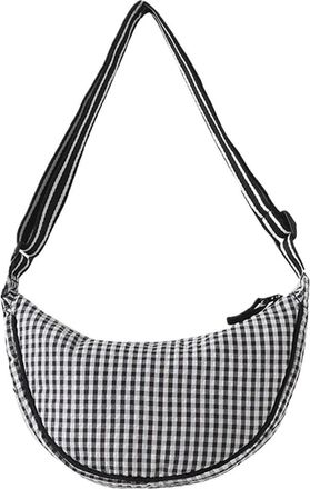 Generic Plaid Nylon Crossbody Bag Lightweight Crescent Bag Handbag for Women (Black)