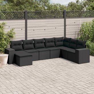 vidaXL Set De Sof&aacute;s De Jard&iacute;n 8 Piezas Y Cojines Rat&aacute;n Sint&eacute;tico Negro Vidaxl