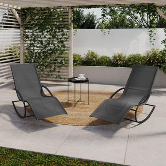 IDMarket Lote De 2 Mecedoras De Jard&iacute;n Malawi En Gris Marengo Y Lona Gris