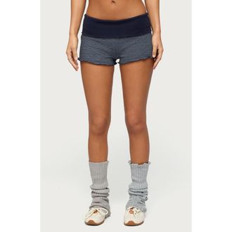 Edikted Nour Contrast Stripe Microshorts in Navy at Nordstrom, Size X-Small