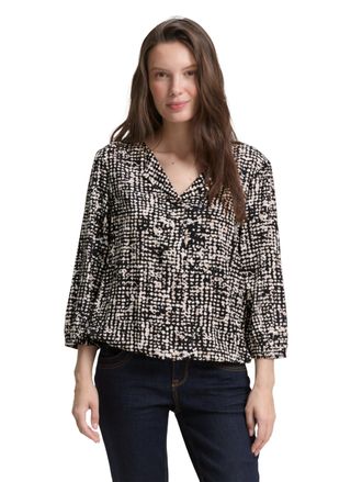 Tom Tailor Shirtbluse TOM TAILOR, Damen, Gr. 36, blau (navy abstract dot design), Web, Obermaterial: 100% Viskose, bedruckt, regular fit taillenbedeckt, V-Aussch