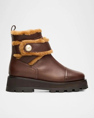Jimmy Choo London Meena Shearling-Trim Leather Ankle Boots