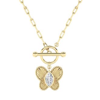 Pompeii3 Certified 1Ct Diamond Marquise Solitaire Necklace 14k Yellow Gold 18