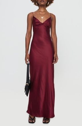 Princess Polly Marilyn Front Twist Satin Dress in Dark Red at Nordstrom, Size 12