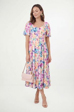 Wallis Womens Petite Floral Ottoman Twill Button Midi Dress - White - Size 14 UK