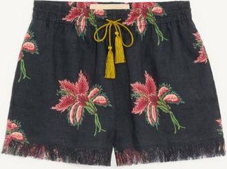 Valentino Papier Floral Linen Shorts Woman BLACK/MULTICOLOUR 36