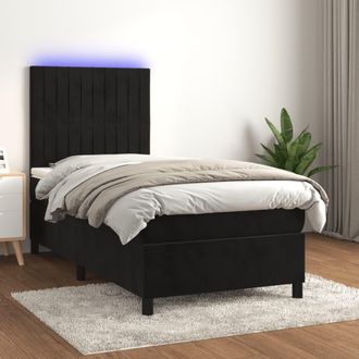 vidaXL Cama Box Spring Colch&oacute;n Y Led Terciopelo Negro 80x200 Cm Vidaxl