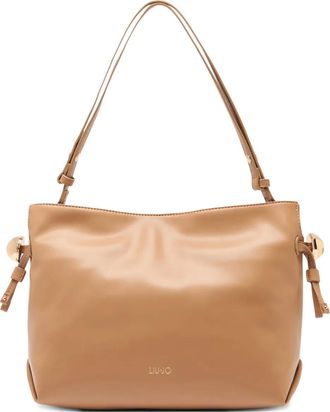 Liu Jo Riccy medium logo lettering drawstring shoulder bag - women - Polyester/Polyester/Polyurethane Resin - One Size - Neutrals
