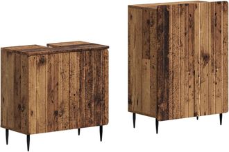 vidaXL Juego De Gabinete De Ba&ntilde;o De 2 Piezas Zwolle Madera Envejecida Vidaxl