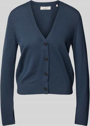 Marc O'Polo Slim Fit Strickjacke aus Baumwoll-Leinen-Mix in Marine, Größe XL