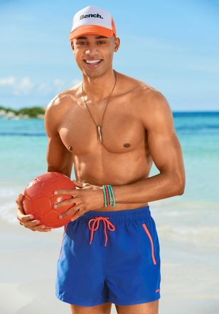 Bench Badeshorts BENCH., Herren, Gr. XXL (58/60), N-Gr, blau (blau, orange), Microfaser, Polyester, kontrastfarbene Details, unifarben, Badehosen Badeshorts