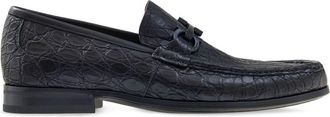 Ferragamo Gancini-detail leather loafers - men - Crocodile Leather/CALFSKIN/Goat Skin - 9.5EE - Black