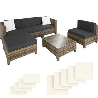 TecTake Rattan lounge set with aluminum frame, including covers in 2 colors in Natural | Size: Large