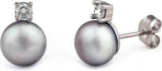 Grown Brilliance 1/4 Carat Lab Grown Diamond Pearl Stud Earrings in Sterling Silver, Push Back Clasp, H Color, SI Clarity