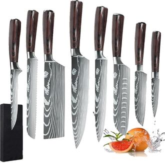 OEM Juego De Cuchillos De Cocina, Acero Inoxidable 7cr17, Mango Ergon&oacute;mico De Madera Pakka