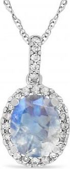 Allurez Moonstone & Halo Diamond Pendant Necklace in 14k White Gold 2.14ct