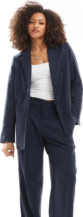 Vero Moda Blazer sartoriale blu navy con motivo a spina di pesce in coordinato