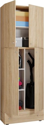 ebuy24 Vcm Gabinete De Escoba De Madera 6 Compartimentos Dimensiones: Al. 200 X An. 70 X T. 39 Cm Gabinete Para El Hogar Armario Multiusos Caj&oacute;n Adicional - 