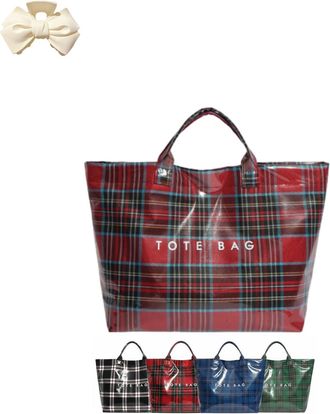 Generic Womens Letters Print Tote Bag, Fashion Plaid Tote Bag Handbag, PVC Work Handle for Women Shopping Market (Red)