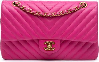 Chanel Pre-owned Womens Classic Flap Chevron Handbag - Poppy Leather - One Size