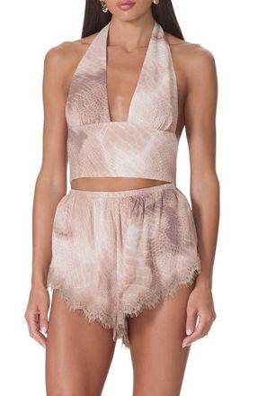 AFRM Sylas Plunge Halter Neck Crop Top in Dune Snake at Nordstrom, Size X-Large
