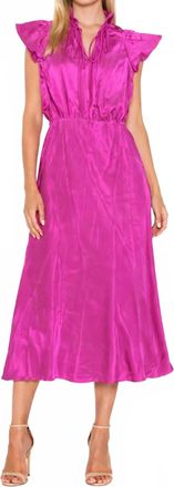 Amanda Uprichard Ruffle Neck Silk Midi Dress In Fuchsia