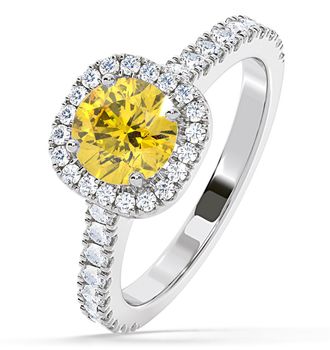 The Diamond Store Elizabeth Yellow Lab Diamond 1.70ct Halo Ring in Platinum - Elara Collection