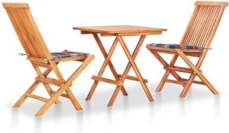 vidaXL Set De Bistr&oacute; 3 Piezas Madera De Teca Y Cojines A Cuadros Rojos Vidaxl