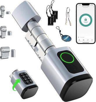 OEM Cerradura Inteligente Para Puerta - Cerradura Por Huella Dactilar - Acceso Seguro - Cilindro Ajustable - 60-90 Mm - Plateada