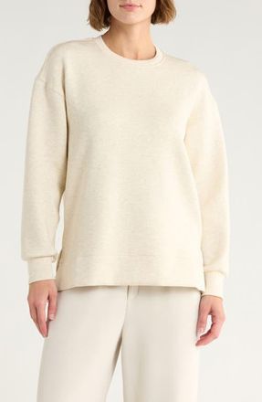 Spanx Air Essentials Brushed Crewneck Top in Heather Cream at Nordstrom, Size X-Small