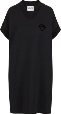 Iceberg Zwarte jurk met V-hals en reli&euml;flogo - Dames - Korte kleedjes - Zwart - XS - Kleedjes