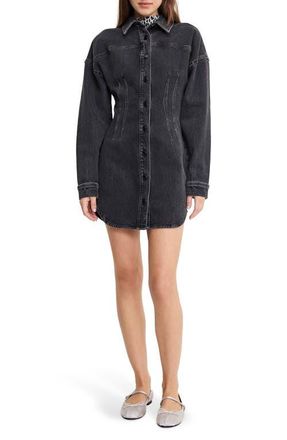 Good American Denim Shirt Minidress in Black418 at Nordstrom, Size Xx-Large