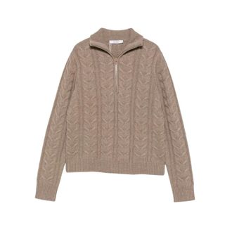Max Mara Libero Trui met Kabelsteek en Kwart-Ritssluiting - Dames - Truien - Bruin - Maat: L Kasjmier