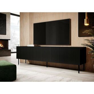 Dmora Mueble De Tv Priocca, Aparador De Sal&oacute;n Con Cuatro Puertas Batientes, Elevado Del Suelo, 200x42 H52 Cm, Negro