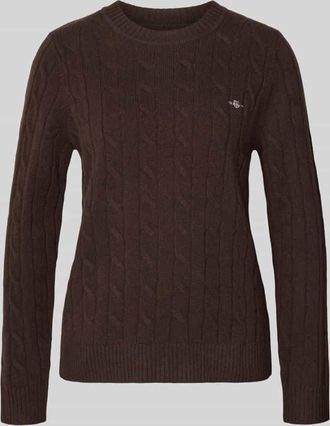 GANT Strickpullover mit Zopfmuster und Label-Stitching in Mittelbraun, Größe XXL