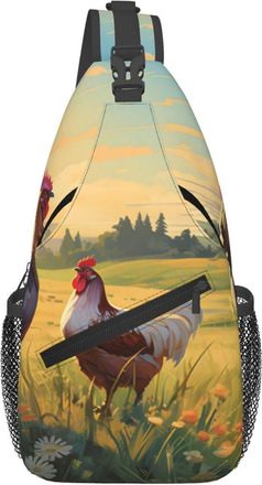 Generic Chicken On The Grass Sling Bag Breathable Cross Body Bag With Zipper Backpack For Outdoors Traveling Camping