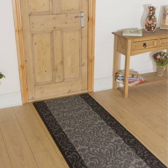 Runrug Hallway Carpet Runner Rug - Soft & Comfy, 9mm - Baroque in Black | Size: 80 cm x 330 cm