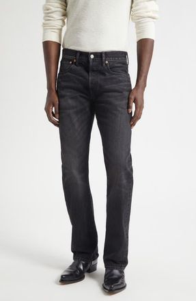 Ralph Lauren Slim Fit Selvedge Bootcut Jeans in Distressed Black at Nordstrom, Size 36 X 32