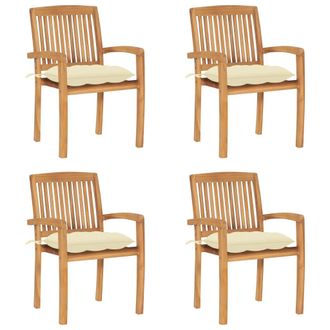 vidaXL Vidaxl Sedie Da Giardino Impilabili 4 Pz Con Cuscini Massello Di Teak