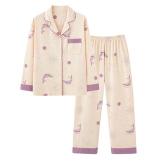 Generic Pyjamas Set For Women Autumn Long-Sleeve Thin Cotton Pajamas Can Be Worn Outside Home Clothes Set Soft Pjs Long Sleeve Button Down Tops And Pants Slee