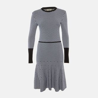 Sportmax Blue Check Pattern Knit Midi Dress