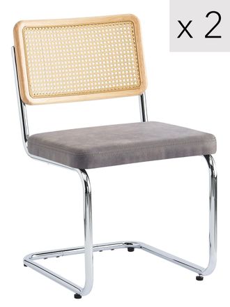Nordlys Set of 2 Industrial Metal Cane Rattan Dining Chairs in Black