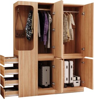 STILVORA Armario Con 3 Puertas, 4 Cajones Y 3 Compartimentos, Espacio Abierto Para Dormitorio, En Madera, 140 &times; 40 &times; 170 Cm