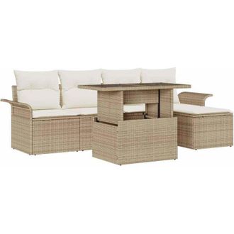 vidaXL Vidaxl - Conjunto De Sof&aacute; De Jard&iacute;n Con Coj&iacute;n 6 Pcs Beige Polirat&aacute;n